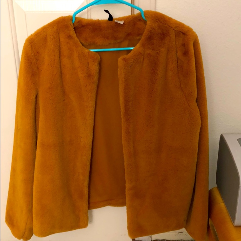 orange faux fur jacket